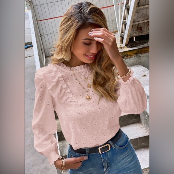 Shein pink ruffle long sleeves blouse 🪷 - Picture 3 of 7